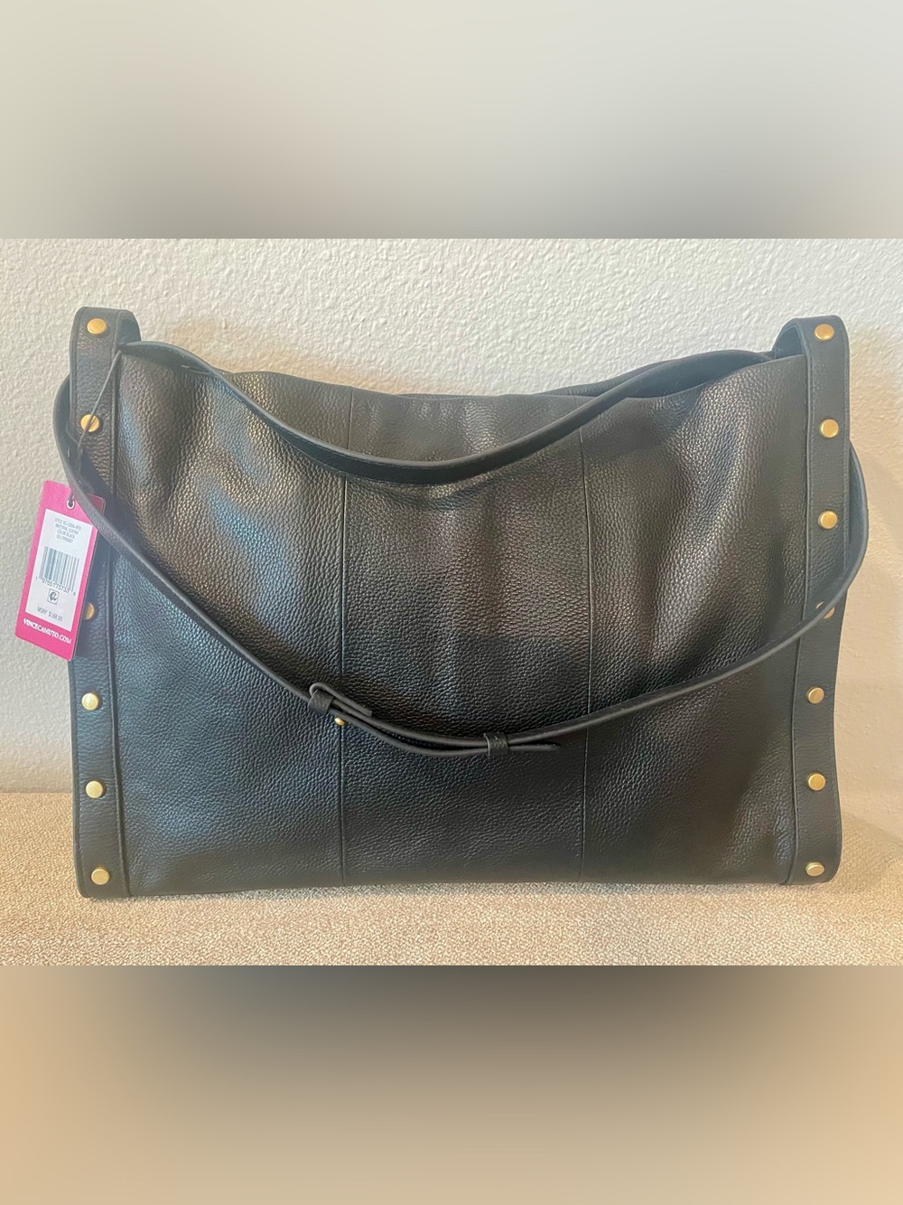 Vince Camuto Black Leather Bag with Gold Studs